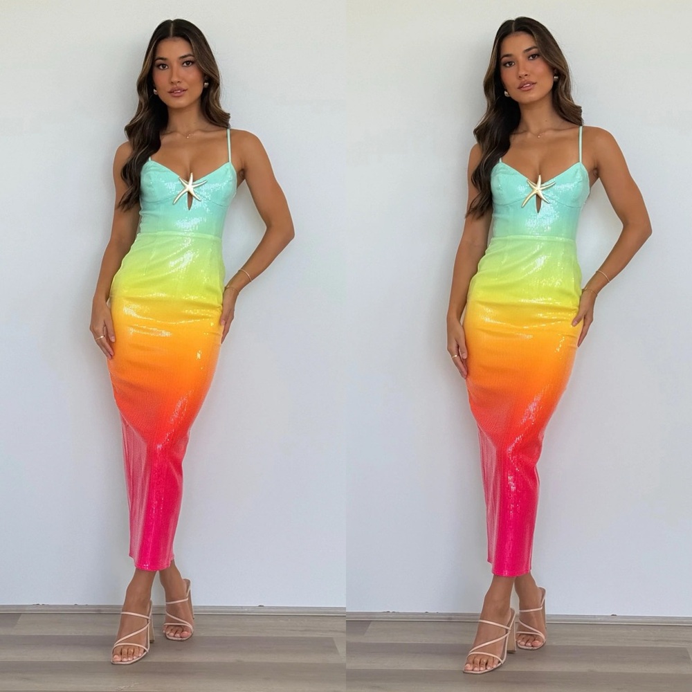 Ibiza Rainbow Ombre Sequin Midi Dress - Picture 5 of 8